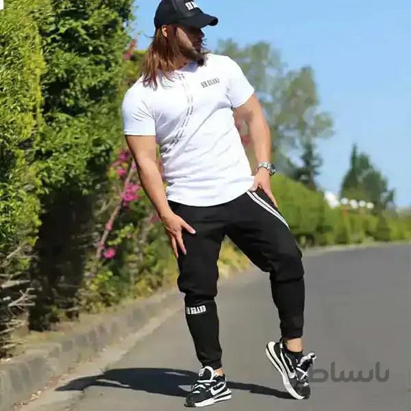 ست مردانه کد252 تیشرت و شلوار اسلش طرح اس اچ دو رنگ ا Men's set code 252 T-shirt and slash pants with two-color SH design