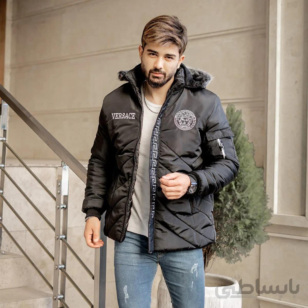 کاپشن مردانه مشکی مدل Versace
