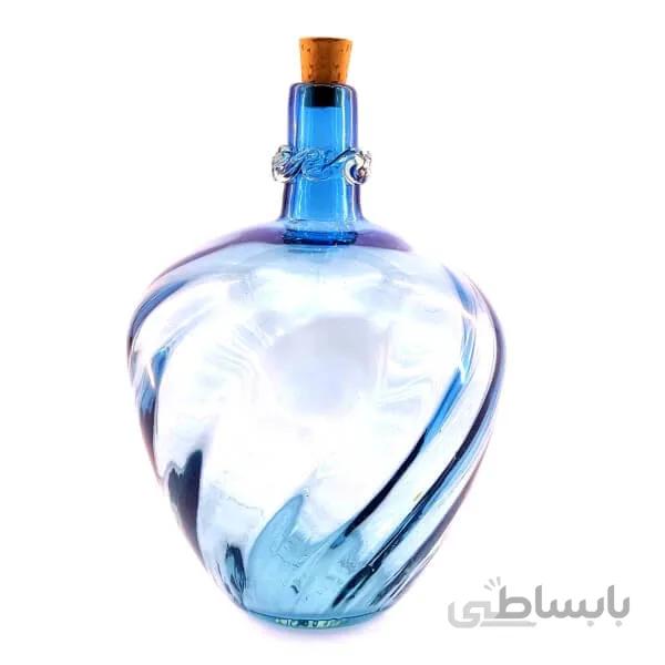 بطری شیشه ای خمره ای مدل پیچک فیروزه ای