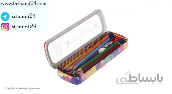 مداد رنگی پارسی کار ۱۲ رنگ فلزی پنجره دار با وسایل