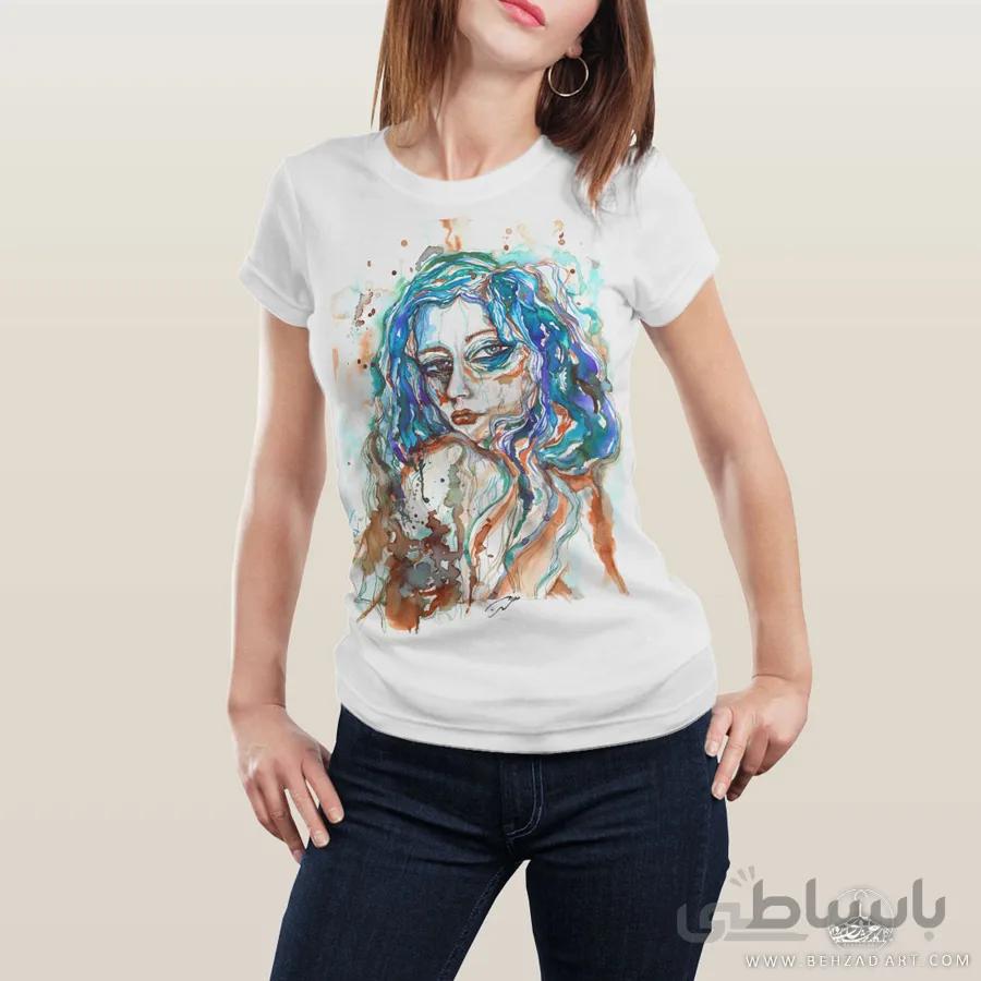 تیشرت زنانه کمر جذب طرح ماهچهره