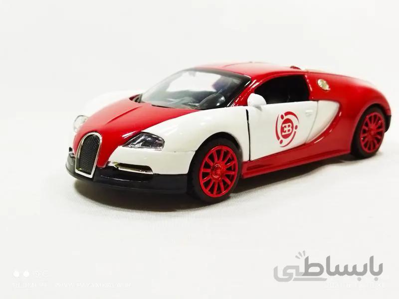 اسباب بازی ماشین بوگاتی متوسط (Bugatti) موزیکال-چراغدار فلزی قرمز-سفید