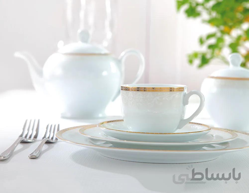 سرویس غذاخوری 102 پارچه چینی زرین ایران سری ایتالیا اف مدل ریوا طلا ( Riva Tala) درجه عالی