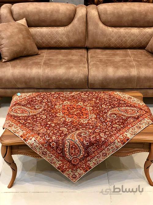 رومیزی مربع ترمه طرح سالار مشکی ابریشم کد 710 کد 410518