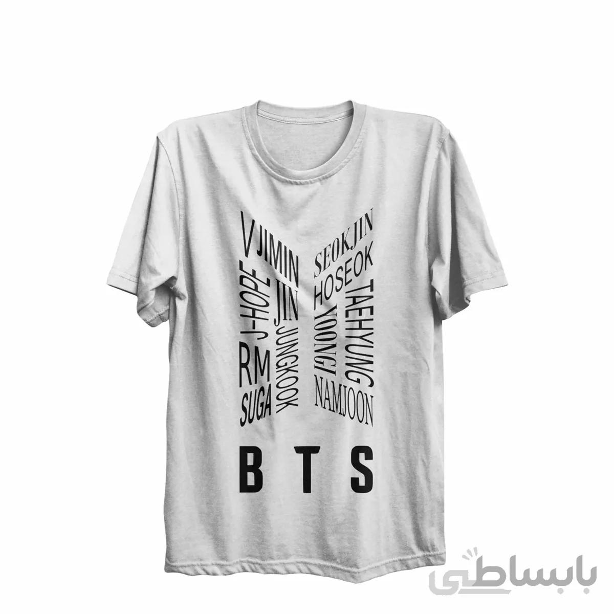 تیشرت یقه گرد سفید طرح گروه موسیقی بی تی اس BTS کد KCT10365