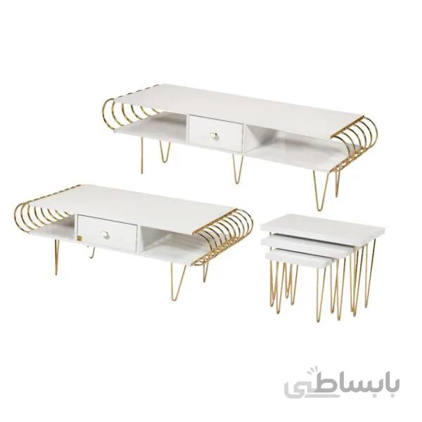 میز پذیرایی کد ۴۵۳ مجموعه ۴ عددی به همراه میز تلویزیون