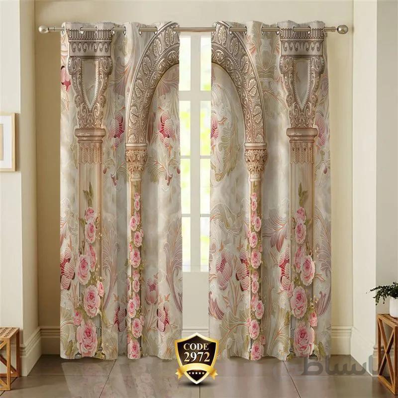 پرده پانچی کد 2972-3d-b طرح سه بعدی محراب و گل