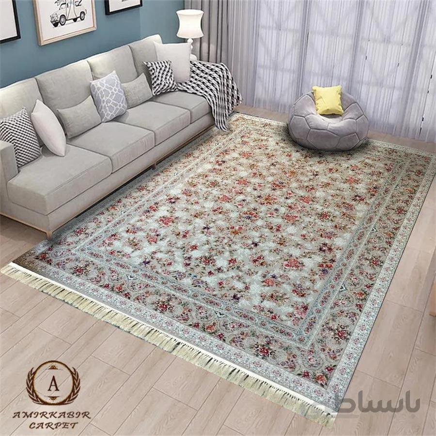 فرش ۱۲۰۰ شانه طرح بهشت نقره ای گل برجسته + فیلم