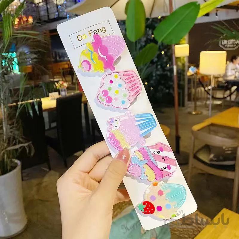 گیره مو بچه گانه فانتزی بستنی مجموعه 5 عددی