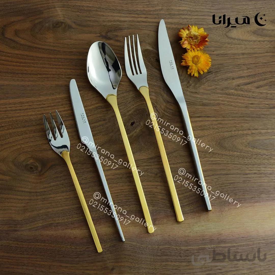 سرویس قاشق چنگال‌ ۲۴ نفره دسته مات طلایی برند فیلیکس مدل توکیو