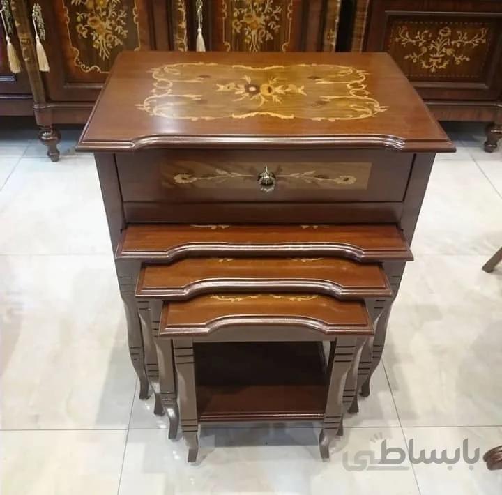 میز عسلی چوبی معرق مدل چهار تیکه پایه شیاری کد ۱۰۲۱۷۹