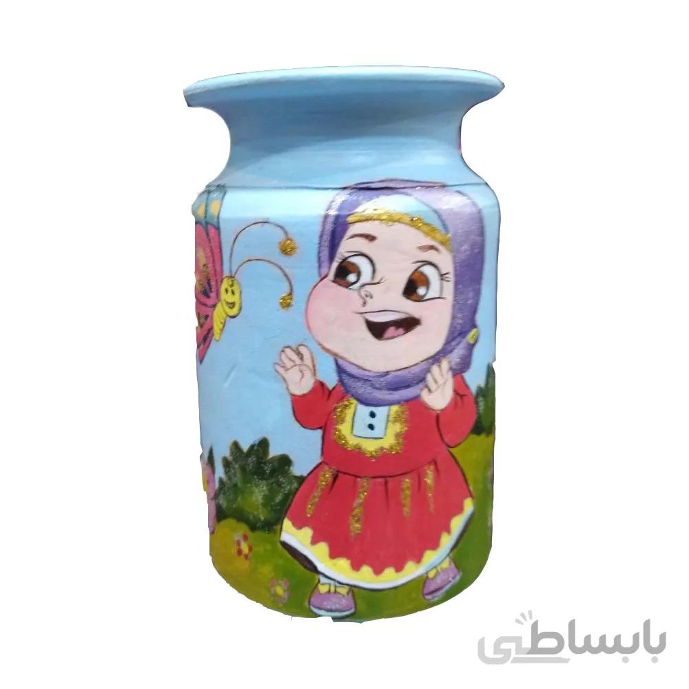 قلمدان سفالی طرح دختر و پروانه