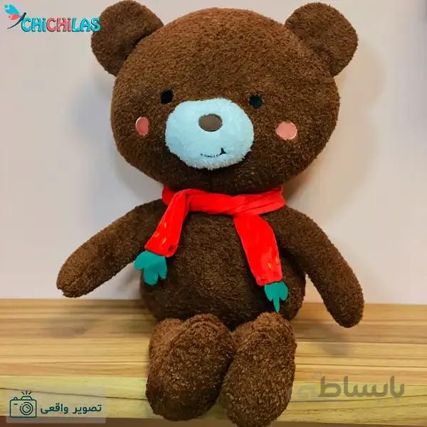 عروسک خرس شال گردن توت فرنگی
