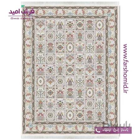 فرش ماشینی 700 شانه 10 رنگ اصل بهشت خشتی کرم قالی کشمیر