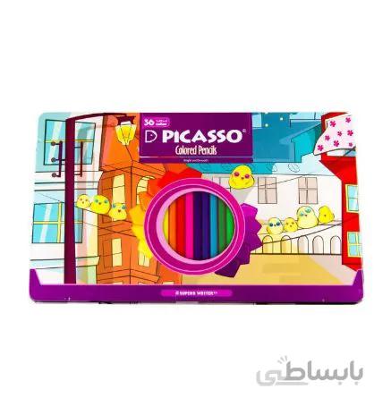 مداد رنگی ۳۶ رنگ جعبه فلزی پیکاسو (Picasso) مدل Superb Writer طرح جوجه ها