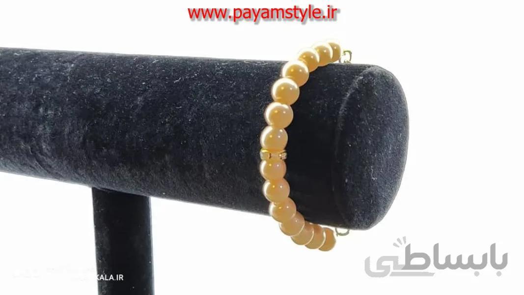 دستبند سنگ مصنوعی پلاک حلقه ای نگین دار رنگ طلایی