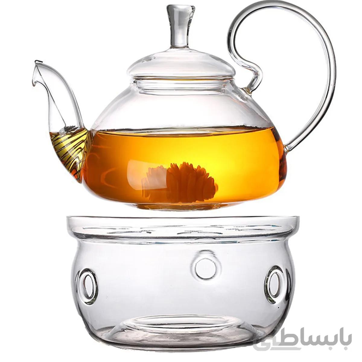 ست قوری و وارمر پیرکس مدل اشرافی گنجایش 800 سی سی