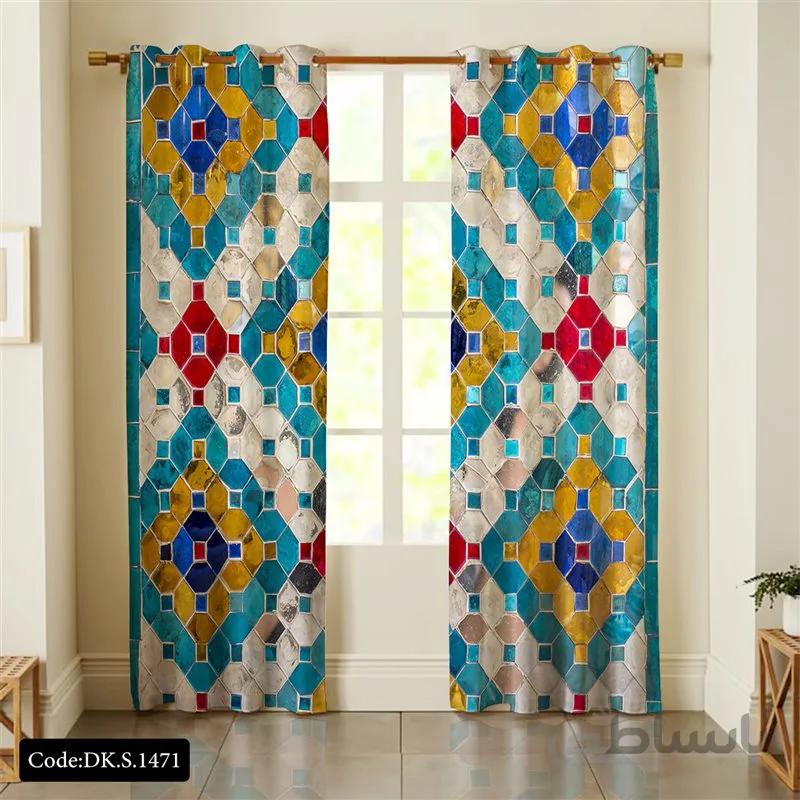 پرده پانچی (هازان و مخمل) کد DK.S.1471 طرح اسپرت کاشی