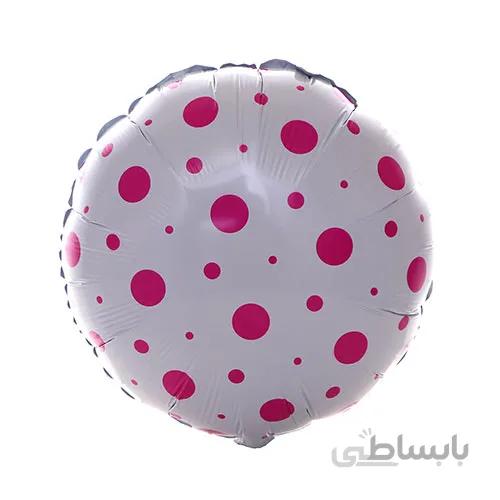 بادکنک فویلی گرد سفید خال صورتی