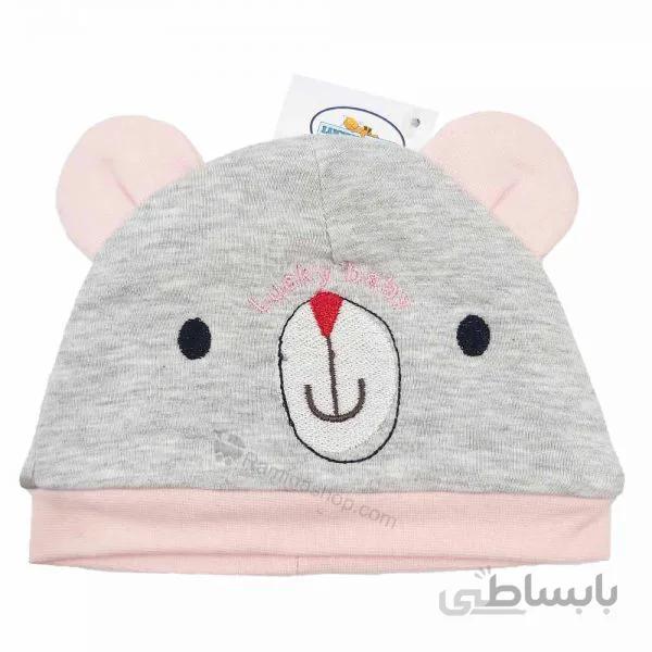 کلاه طرح خرس راه راه صورتی کد 4015 لاکی بیبی Lucky Baby