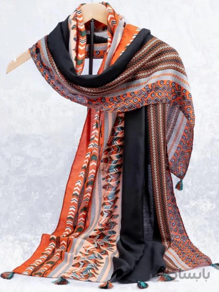 شال نخی پاییزه سرخ پوستی منگوله دار کد 3918149