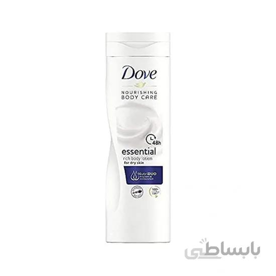 لوسیون بدن داو اورجینال آلمان مدل Essential Rich Body Lotion مناسب پوست های حساس Dove حجم 400 میل