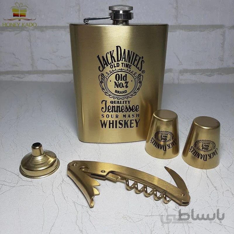 ست فلاسک استیل 2 شات ابزاردار مدل JACK DANIELS طلایی