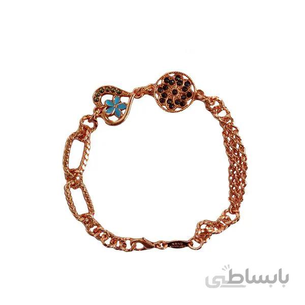 دستبند مسی دایره گل سنگی مارگازیت و قلب ابی کد JW357