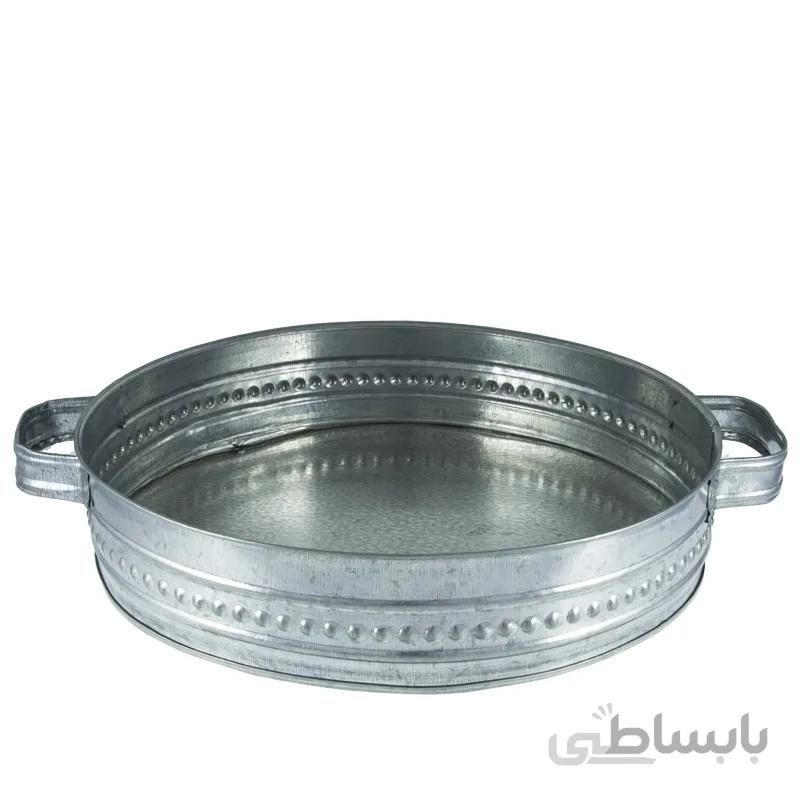 سینی گالوانیزه مدل دو دسته گرد سایز ۳۵ (رنگ استیل)