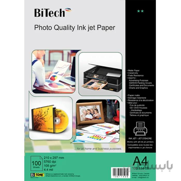 کاغذ مات اینکجت بایتک سایز A4 وزن 108 گرم 100 برگ کد 10811408