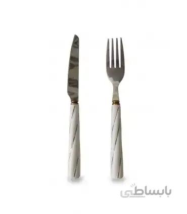 کارد چنگال میوه خوری دسته سرامیکی طرح پیچکی