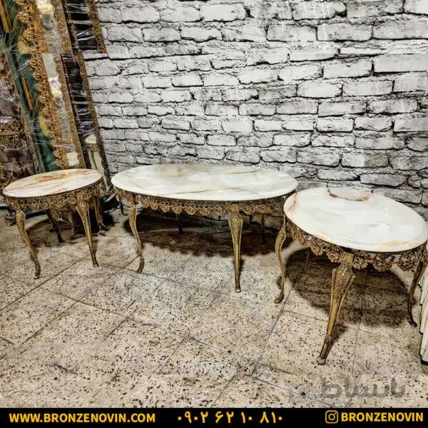 میز جلو مبلی برنز و میز عسلی برنزی طرح گل رز