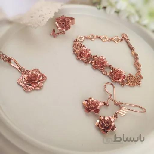 ست زنانه ی گل رز مسی نخل زیور کد 060