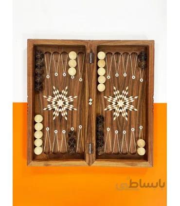 تخته نرد و صفحه شطرنج چوب گردو طرح ستاره ای