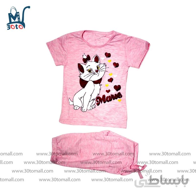 تیشرت شلوارک دخترانه چاپدار طرح TP007 صورتی