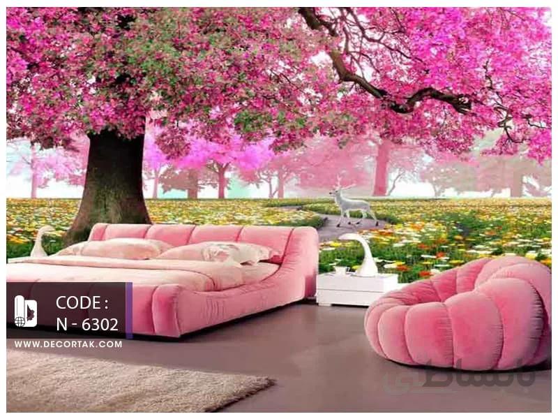 پوستر طبیعت طرح درخت صورتی کد N-6302