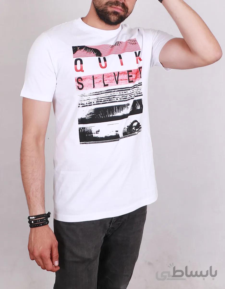 تیشرت یقه گرد مردانه سفید مدل Quik Silver
