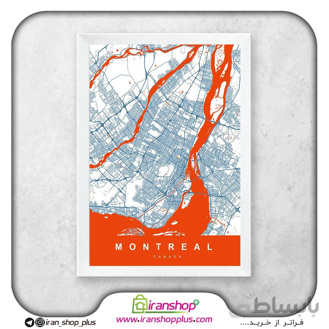 تابلو نقشه شهر مونترال با تم White Orange