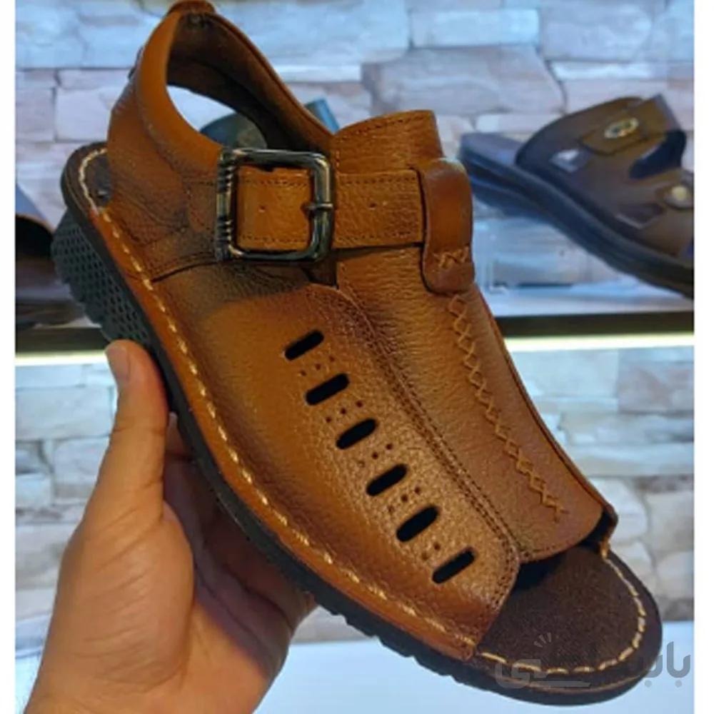 کفش مردانه تابستانی چرم طبیعی مدل آریا عسلی