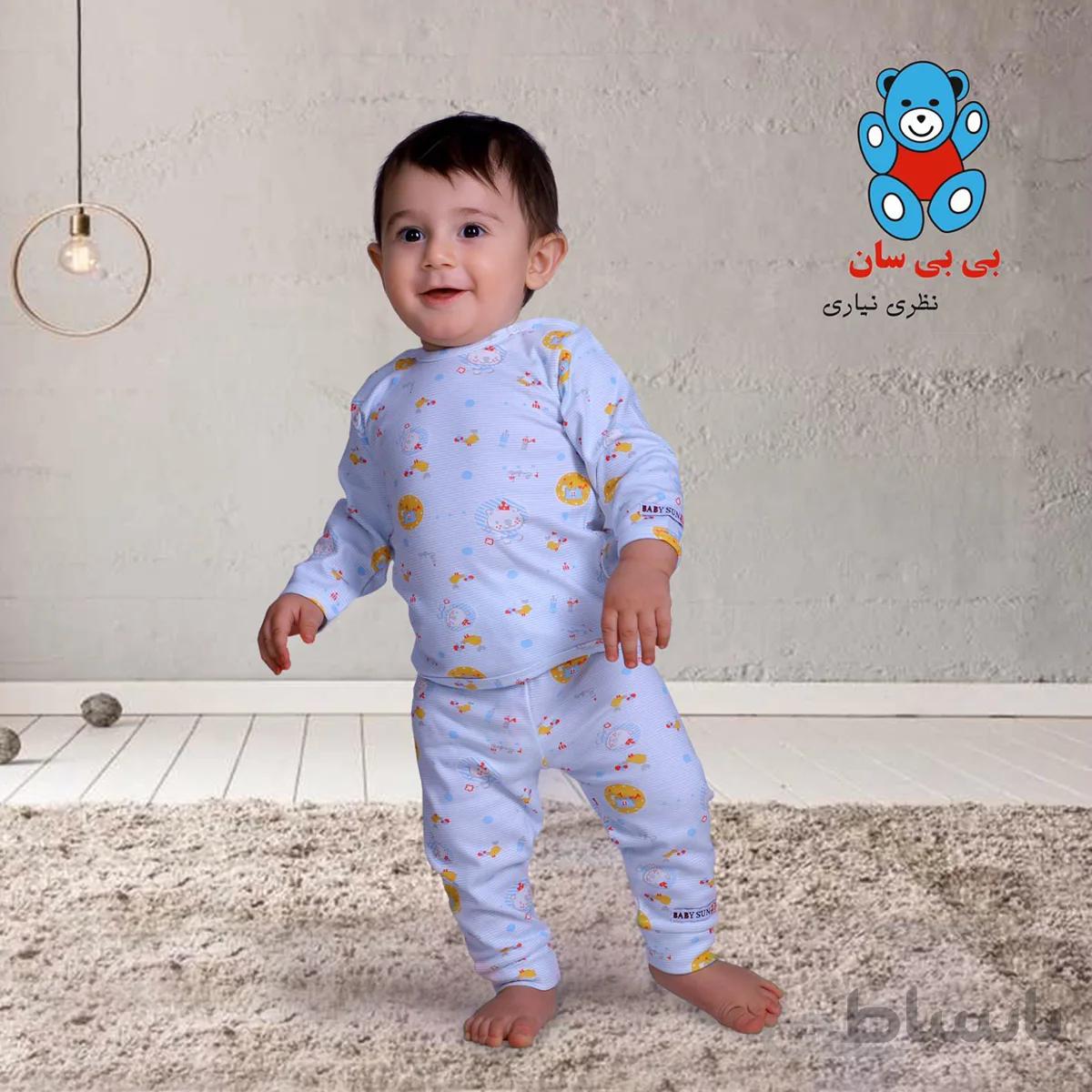 ست تی شرت آستین بلند و شلوار نوزادی بی بی سان طرح شیر