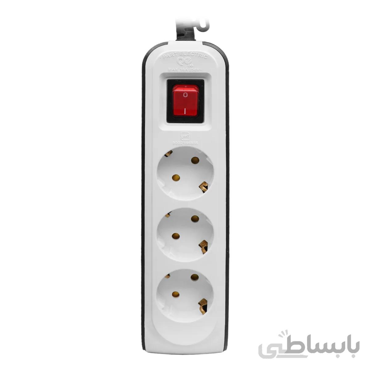 چندراهی برق 3 خانه کلید دار ارت دار پارت الکتریک 1.8متری پک ناسالم