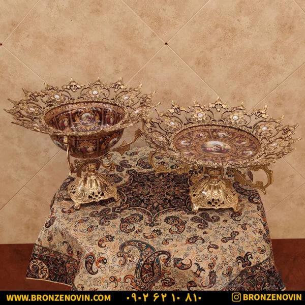 ست پذیرایی میوه خوری برنزی و شیرینی خوری برنزی آفتابگردان قهوه ای