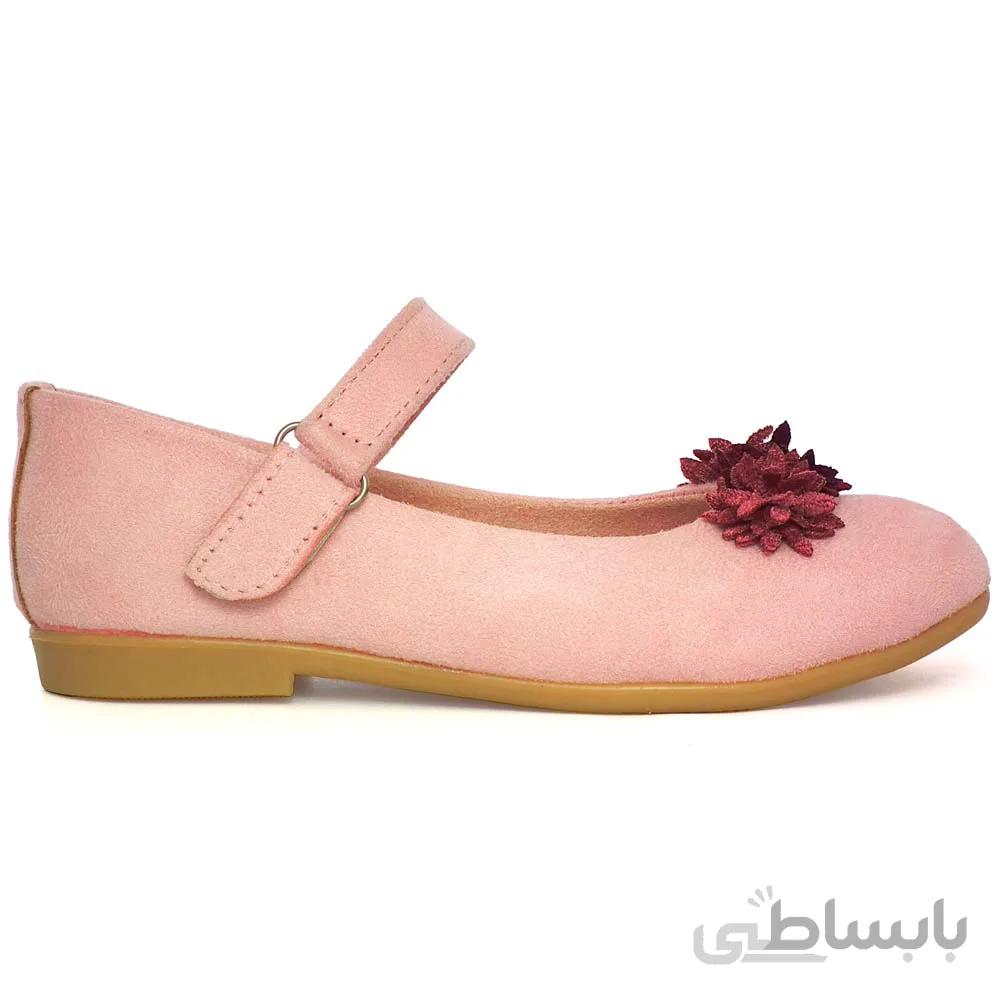 کفش دخترانه مخمل مدل سه گل HY صورتی