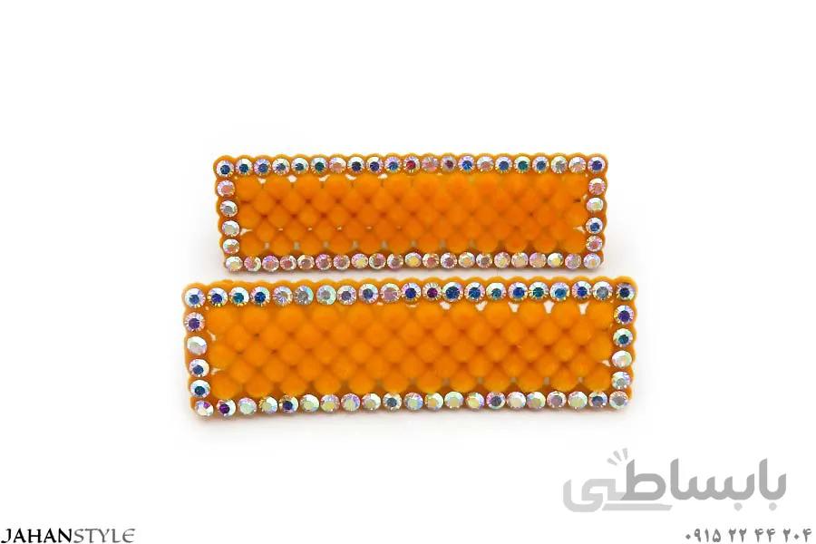 گیره انبری مخمل زرد نگین دار