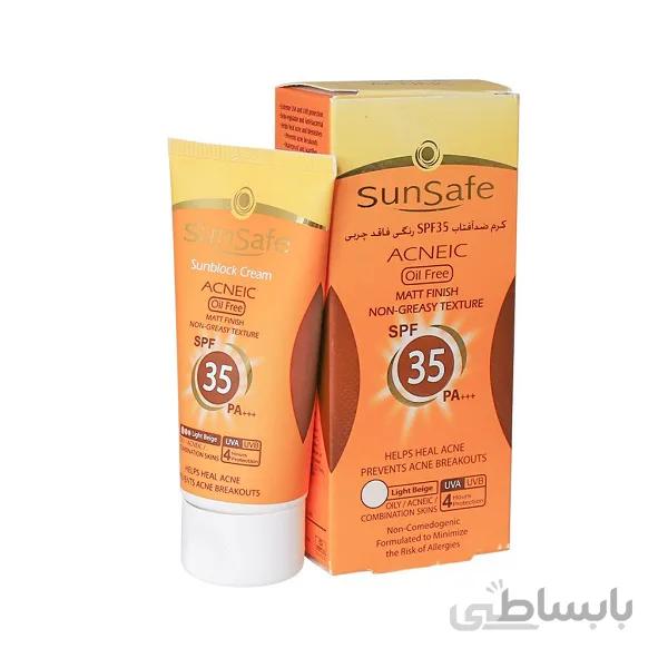 کرم ضدآفتاب رنگی سان سیف SPF35 مناسب پوست های چرب وزن ۵۰ گرم