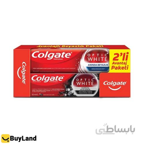 پک خمیر دندان کلگیت مدل اوپتیک وایت 75 میل و اوپتیک وایت ذغالی 50 میل