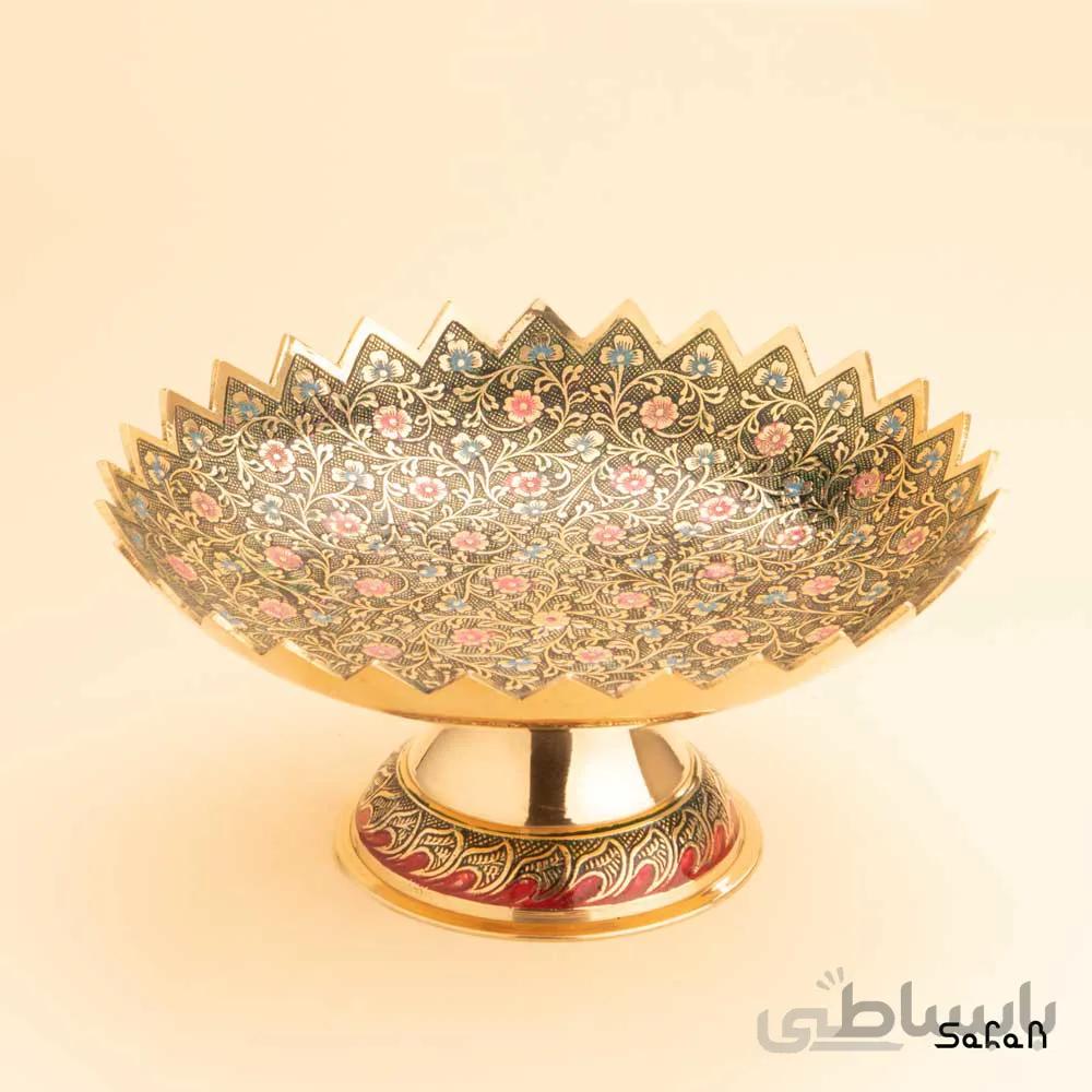 شیرینی خوری برنجی میناکاری پایه دار مدل گل ریز ستاره