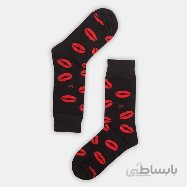 جوراب ساقدار زنانه زمینه مشکی با طرح لب کد PH62