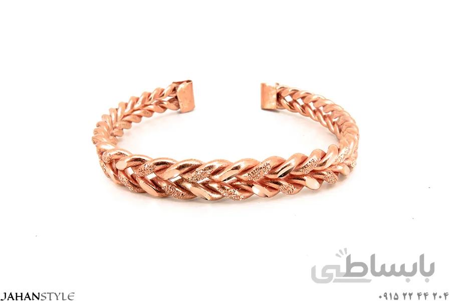 دستبند مسی تراش طرح بافت