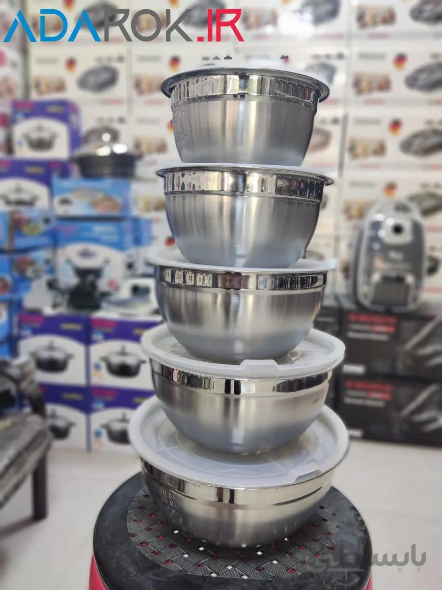 سری لگن استیل درب دار ۵ پارچه یونیک - Unique salad basin - کد 277
